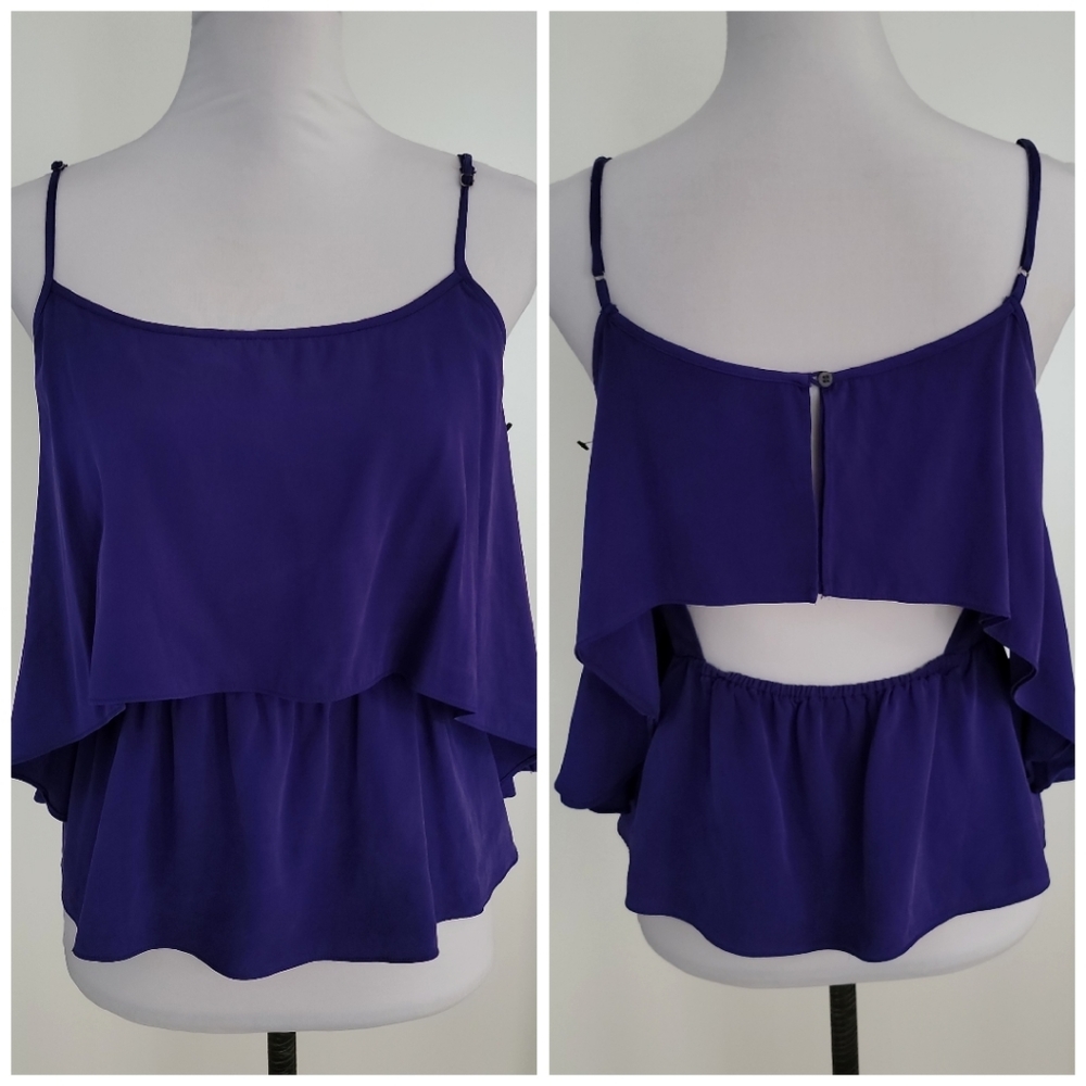 NEW! Elizabeth and James Layered Cut Out Open Back Silk Tank Top in Purple